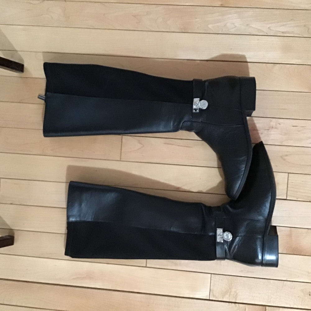 Black leather tall boots
